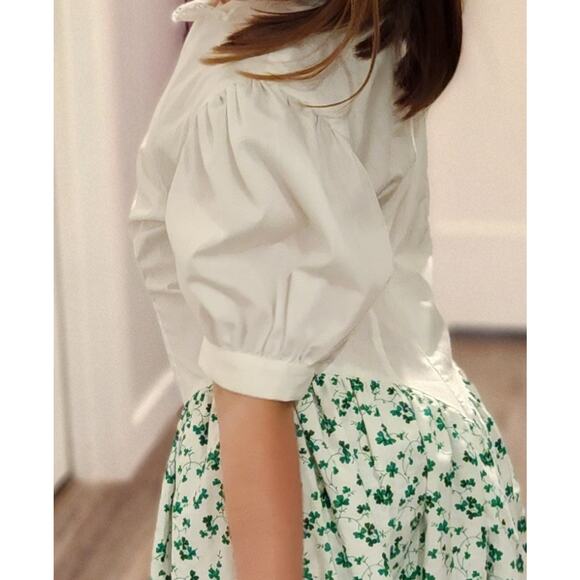 Vintage Green St. Patrick's Day Irish Shamrock Girl's Prairie Dress Puff Sleeves - Picture 7 of 15